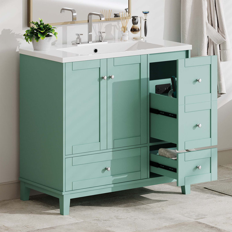 Armoire de salle de bain autoportante Florant, Vert