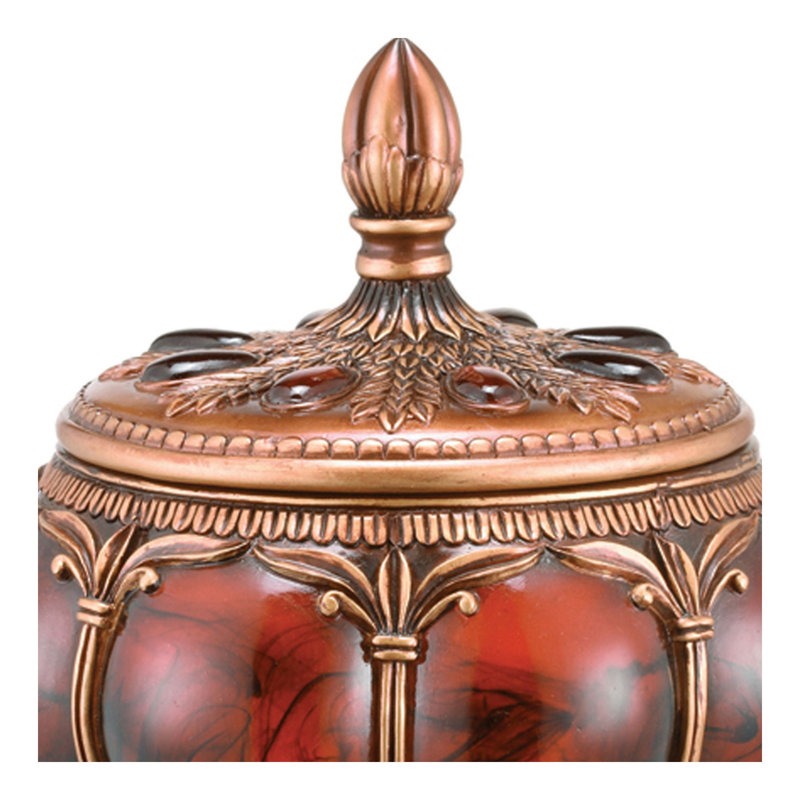 Boîte à bijoux 9 "en résine brun rouge et bronze marbré avec pierres précieuses et cristaux