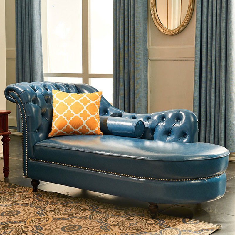 Chaise longue en similicuir Elegant Light Luxury, Accoudoir à gauche (vu de face), Bleu foncé