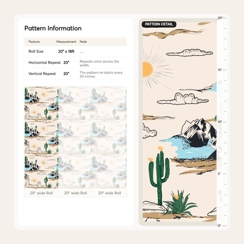 Modern Desert Wallpaper Cactus Mountain Wall Mural