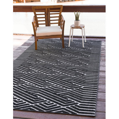 Tapis géométrique noir intérieur / extérieur