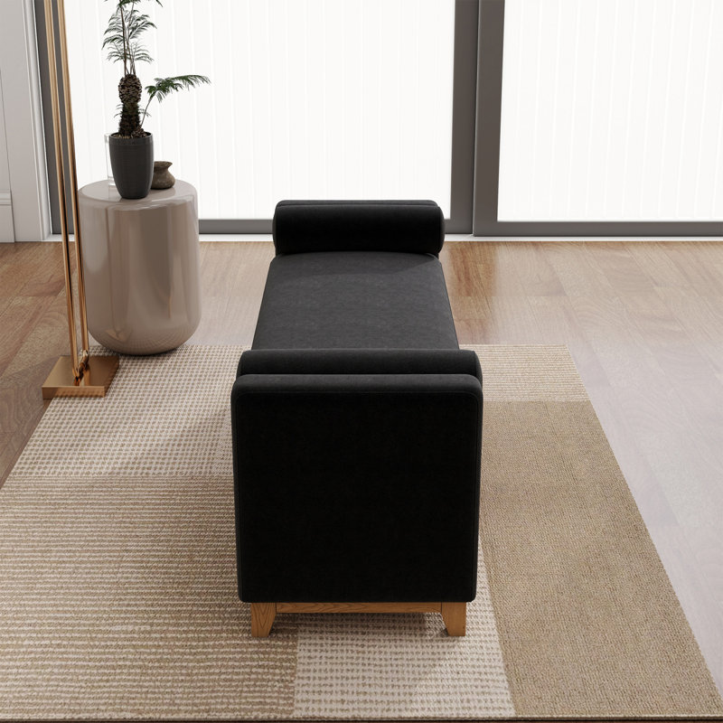Banc de rangement en sherpa avec pieds en bois et traversins, Noir