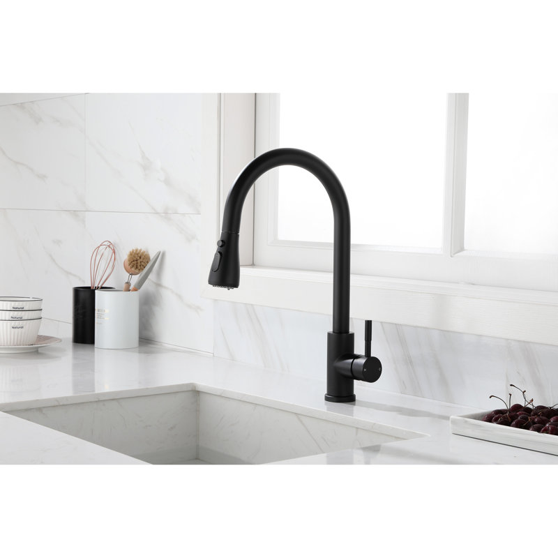 Modern Matte Black Pull Out Spray Kitchen Faucet, Stainless Steel Made, Easy To Control Water Flow And Temperature With Single Handle Contemporary Finish, Steel, Delivers A Sleek Practical Supply Your