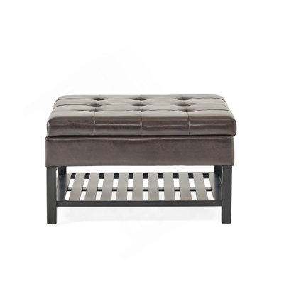 Storage Ottoman Coffee Table,Square Ottoman With Storage And Bottom Rack, Tufted Upholstered Ottomans Coffee Table For Living Room