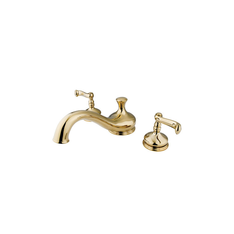 Double Handle Deck Mounted Roman Tub Faucet, Polished Brass