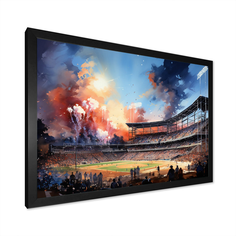 «Sport Stadium In Spotlight III», reproduction sur toile, H 24 po x l 32 po x P 1 po, Cadre simple noir