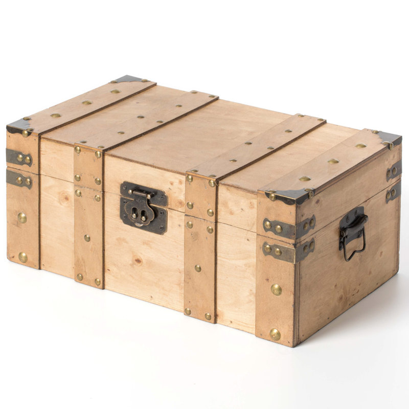 Coffre en bois naturel avec poignées, grand