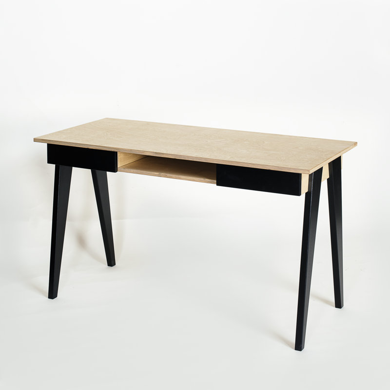 Harriett Solid Wood Base Writing Desk, Oak Oilwaxed, Black Painted