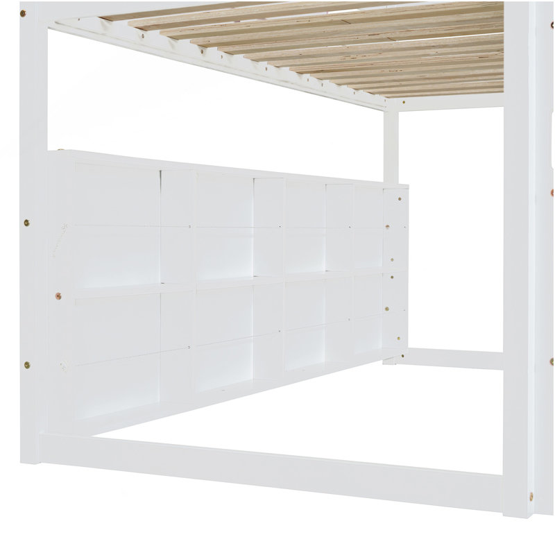 Lit mezzanine en bois simple avec structure en forme de maison avec tente, blanc et rose