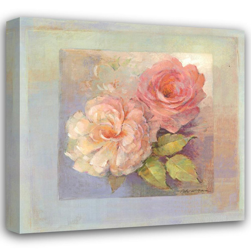 Roses sur fond bleu I, H 36 po x l 37 po