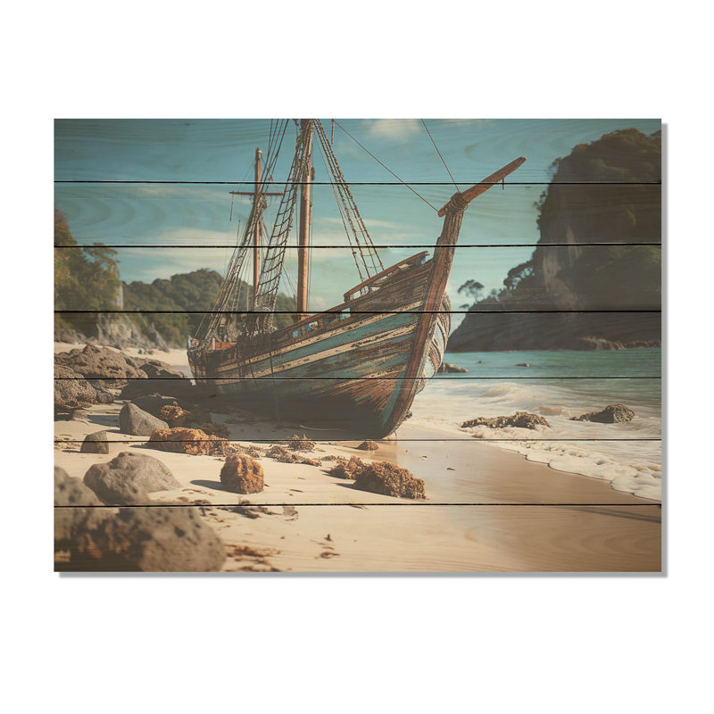 Kradis Coastal Cradle Tranquil Waters I - Plage sur bois, H 24 po x l 32 po