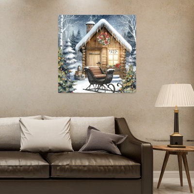 Cabane de Noël avec traîneau et art de Noël d'hiver