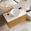 Meuble-lavabo simple à chargement latéral 35,43 po, avec 2 tiroirs, plateau en pierre frittée brillante, bois clair