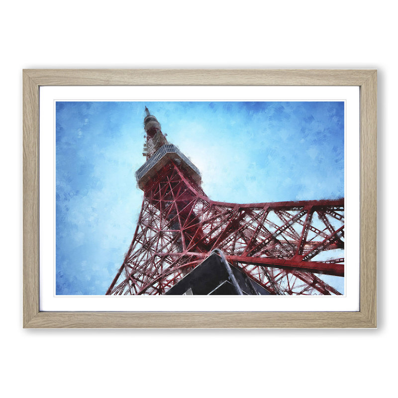 The Tokyo Tower - Picture Frame Painting, Oak Framed, 48cm H x 65cm W x 2cm D