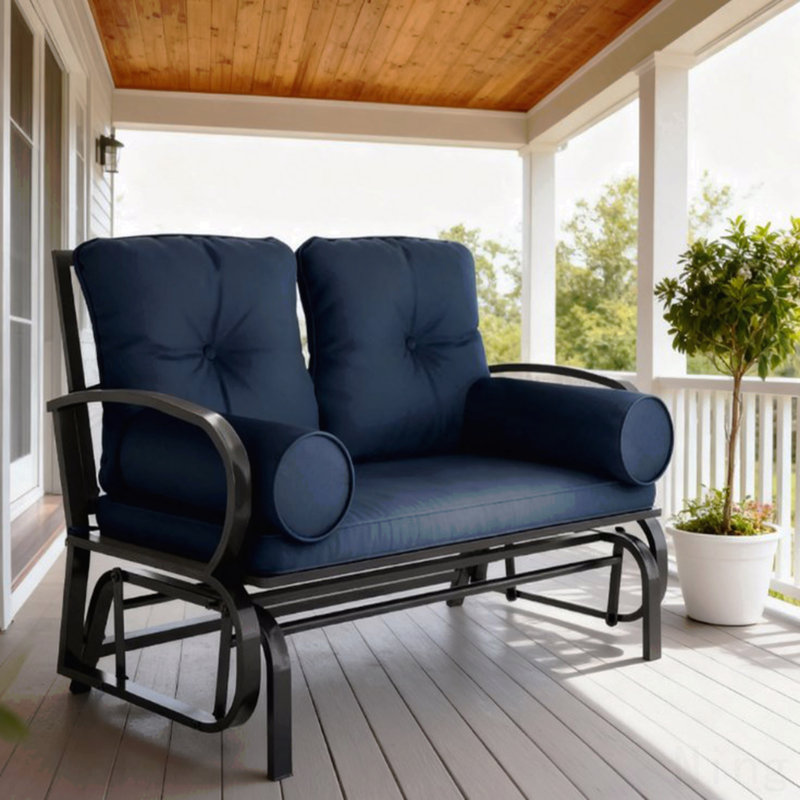 Double Patio Bench,Swing Glider Rocking Chair,2 Person Loveseat With Steel Frame,Cushions,Pillow Armrests