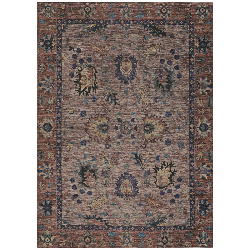 Machine Washable Indoor/Outdoor Xhevrie Mocha Rug, Rectangle 9' x 12'
