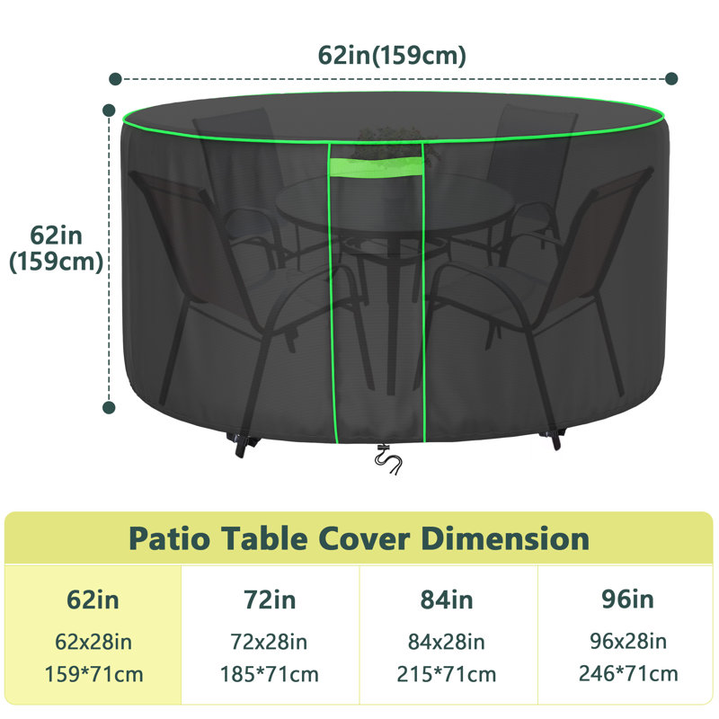 Waterproof Outdoor Table Cover For Round Table Dining Set, 28" H x 62" W x 62" D