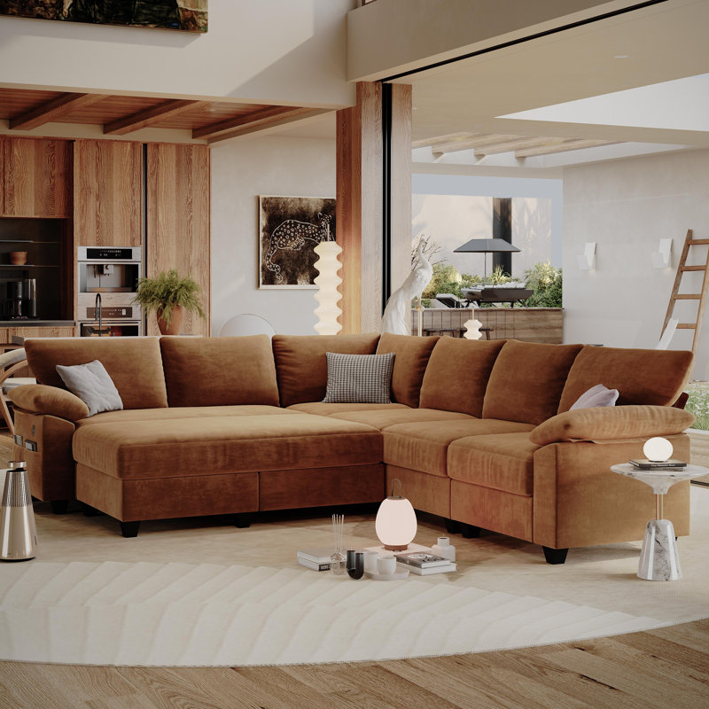 Canapé d'angle convertible en lit modulable de 305 cm (120 po) en chenille, forme L ou U, avec pouf, assise profonde et lit d'appoint.