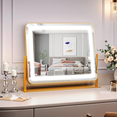Large 19-inch Vanity Makeup Mirror with Lights, Touch Control 3 Color Lighting Dimmable Makeup Mirror, Impeccable Illumination for Professional Makeup, 360° Rotatable Design