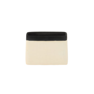 Cement Rectangle Pot with Smooth Banded Rim Mouth and Embossed Thin Lattice Design Body SM Painted Finish White