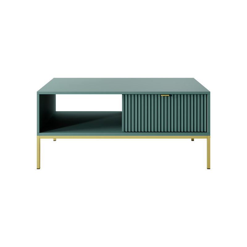 Kenly Four Leg Coffee Table with Storage, Golden, Labrador Green