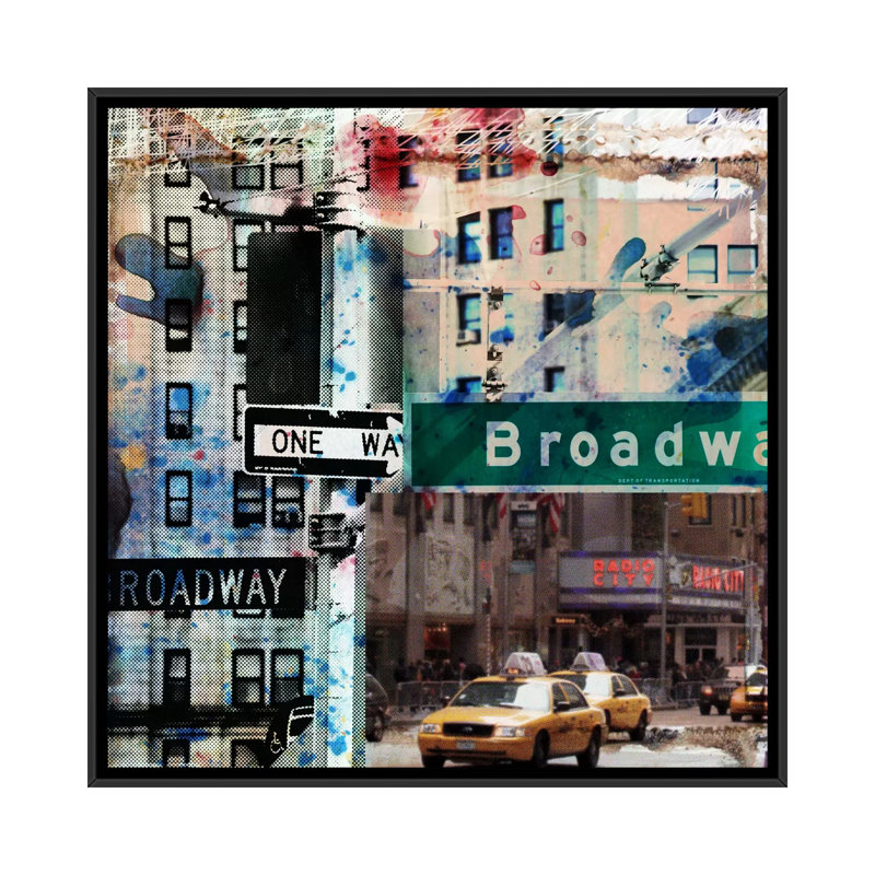 "One Way Broadway" par Luz, impression sur toile, H 18 po x l 18 po x P 1,5 po, Toile avec cadre noir, Pas de tapis