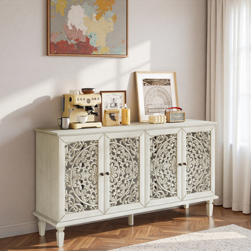 Buffet floral ajouré Floral, Blanc / gris antique