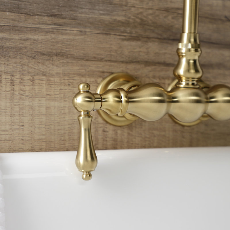 Kingston Brass Aqua Vintage Two-Handle 2-Hole Tub Wall Mount Clawfoot Tub Faucet, Brushed Brass