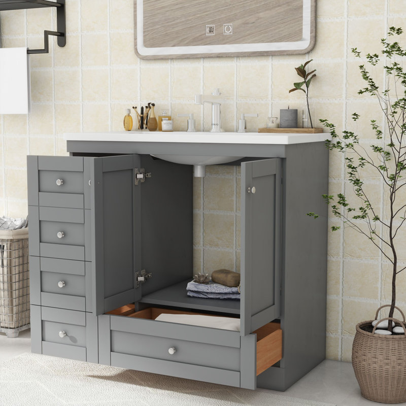 Meuble-lavabo simple avec plateau en résine 35,8 po Raynetta, Gris