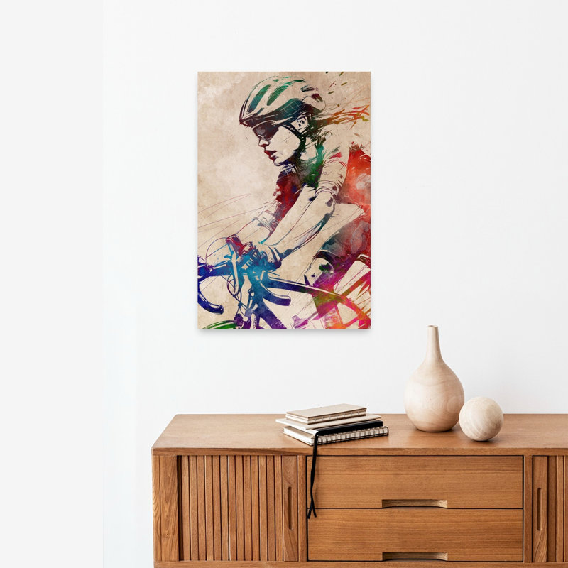 «Vibrant Cycling Energy», art mural contemporain moderne, 24" H x 16" W