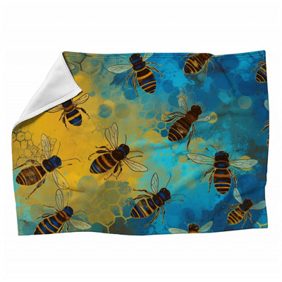Bee Honeycomb Machine Printed Throw Blanket