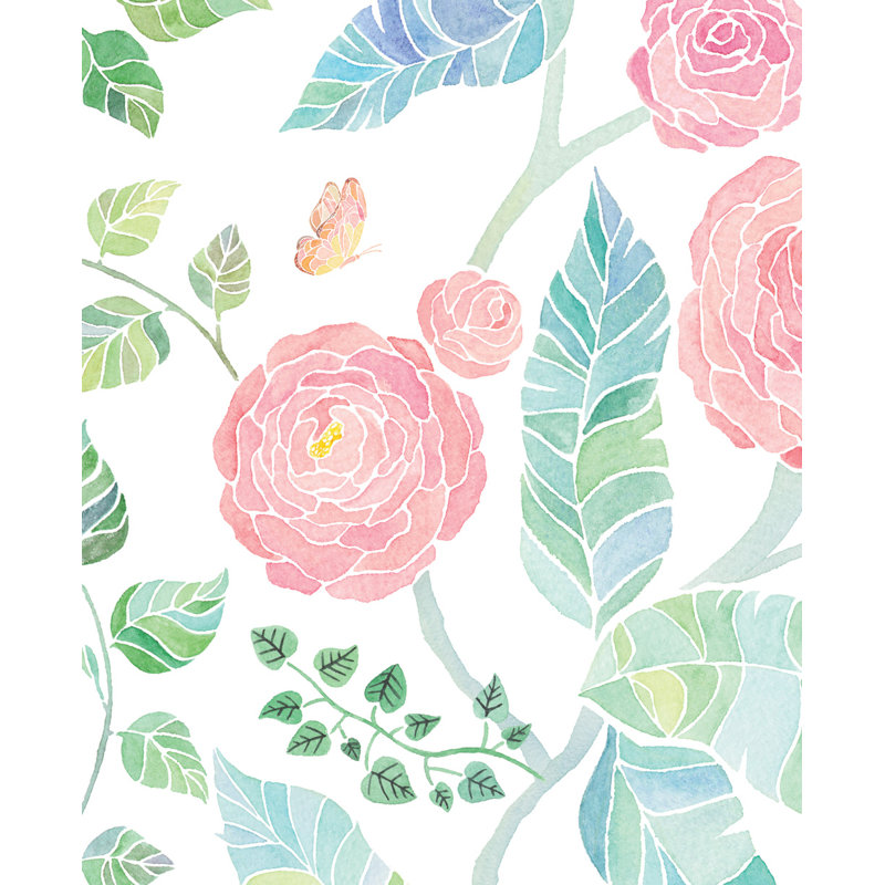 Panneau de papier peint à peler et coller Spring Garden Flowers, Rose, L 2 pi x L 18 pi