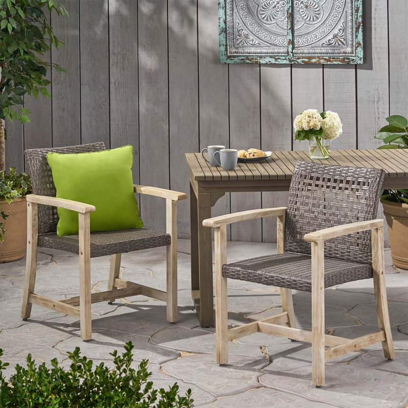 Élégantes chaises de salle à manger Hampton en bois et osier, ensemble de 2, en bois d'acacia durable avec tressage en osier artisanal pour une utilisation intérieure et extérieure