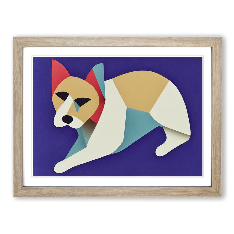 Dog Abstract - Single Picture Frame Print, 34cm H x 46cm W x 2cm D, Oak
