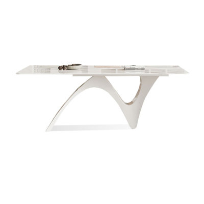White Rectangular Sintered Stone tabletop with Carbon Steel DiningTable For DiningRoom/Kitchen