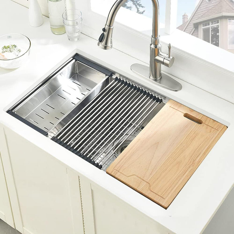 30 Inch Undermount Workstation Kitchen Sink – 16 Gauge SUS304 Stainless Steel with Sliding Track & Full Accessories