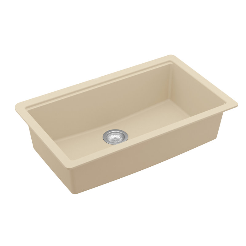 Karran Quartz 32-1/2'' X 19-1/4'' Single Bowl Undermount Workstation Kitchen Sink, Bisque