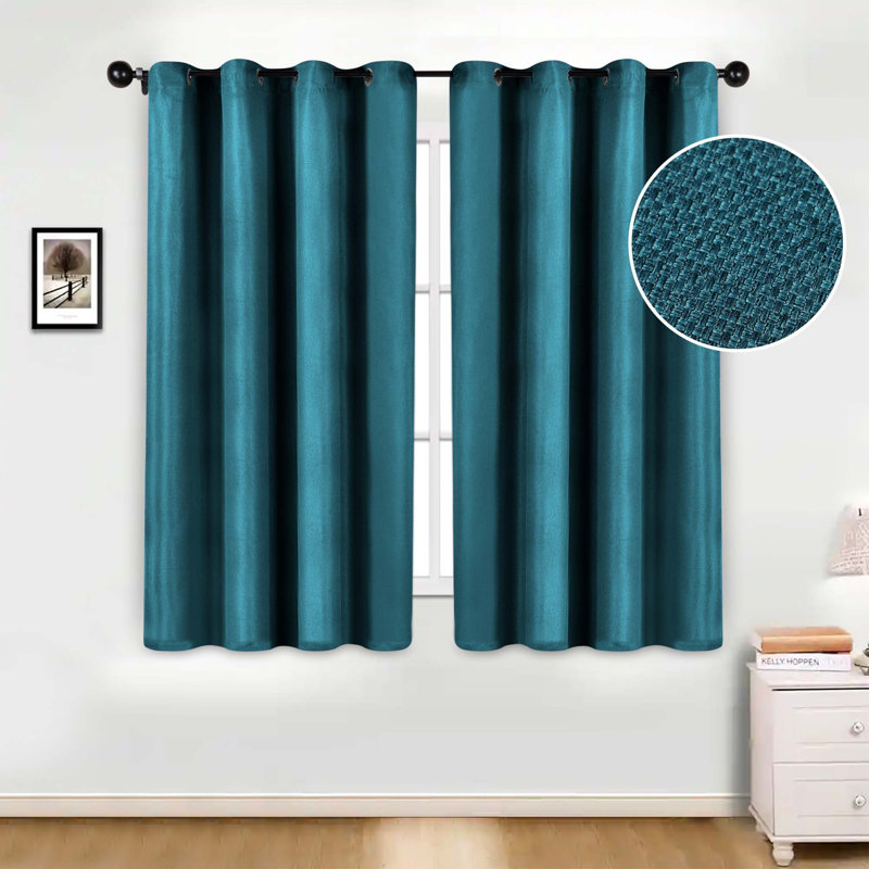 Polyester Thermal Insulated Room Darkening Curtain Panels, Deep Sea, 52" W x 63" L