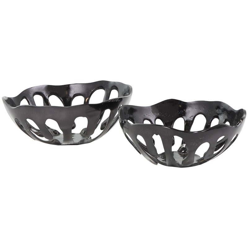 Maielle Aluminum Metal Drip Abstract Decorative Bowl with Open Frame Design Set, Black