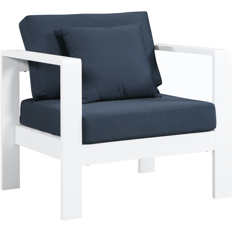 Chaise de patio avec coussins Lajoy, Blanc, Marine