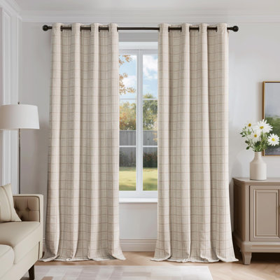 Rideaux occultant en jacquard à carreaux pour chambre 52 x 96 2 panneaux, beige