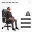 Grand et grand fauteuil de bureau de direction avec siège large, chaise de bureau d'ordinateur avec coutures en losange à dossier haut, hauteur réglable et roues pivotantes, brun