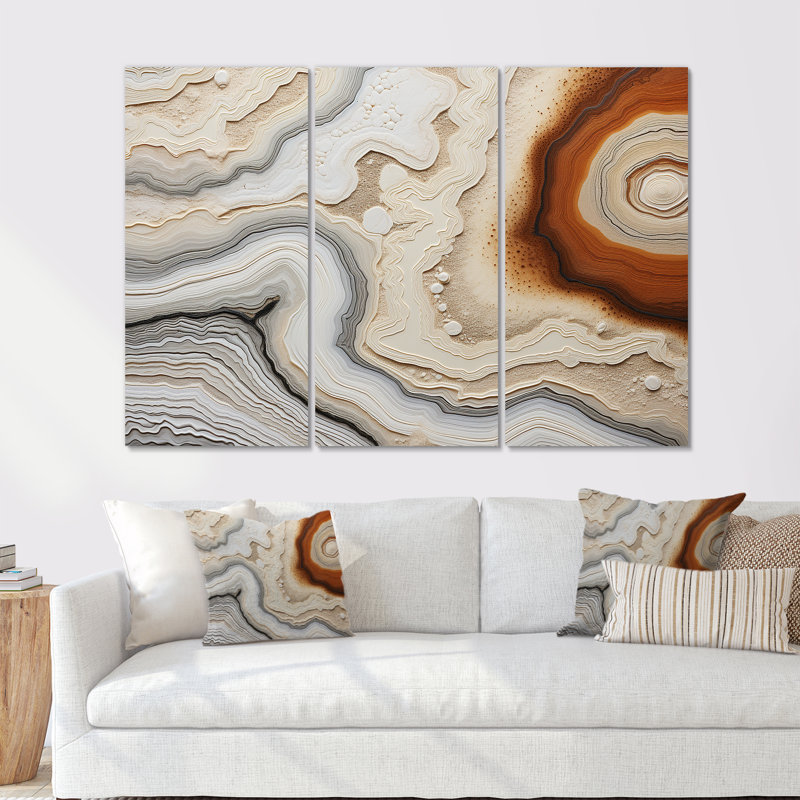 Ensemble de salon Beige et orange Minimalisme Stone Geode III, Toile tendue, H 40 po x l 60 po x P 1 po