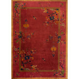 Antique Art Deco Room Size Wool Coral Rug