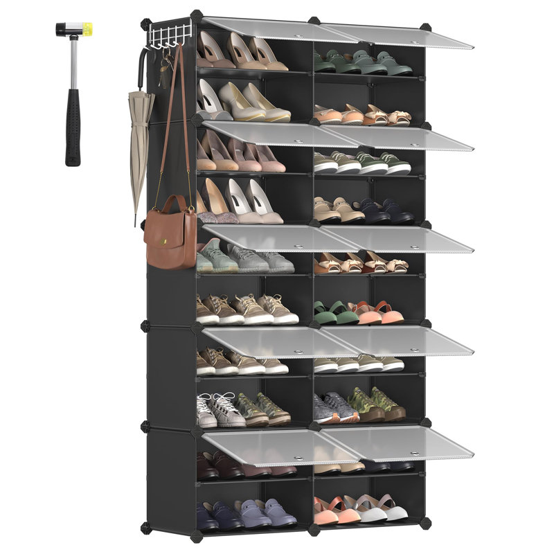 40 Pair Stackable Shoe Storage Box, Black