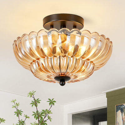 Plafonnier semi-encastré 12 "en verre à motif floral 12 lumières 12" avec douilles E26