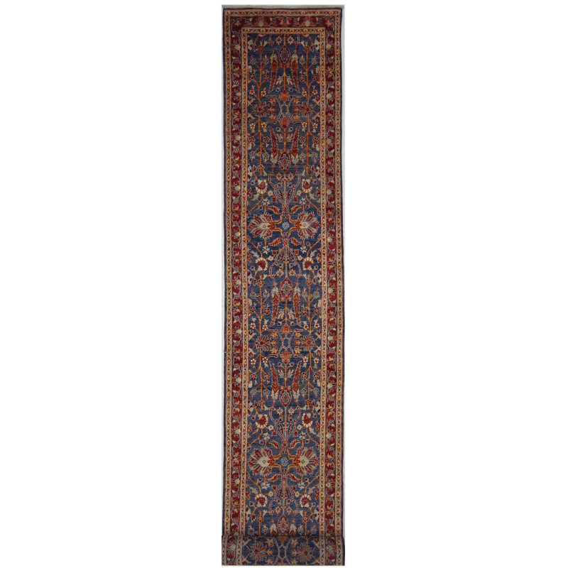 Tapis bleu marine et rouge de haute qualité noué à la main