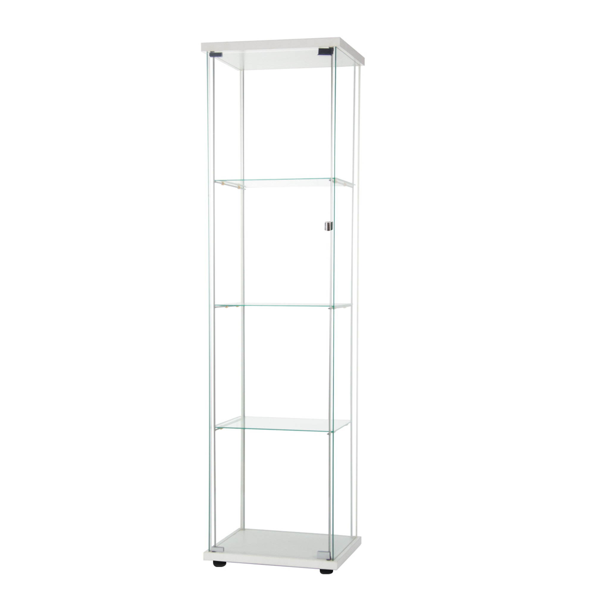 64.5 Figure Display Cabinet with Handles, Locks, Single Doors, Tall  4-Shelf Case Glass Display Cabinet, Floor Glass Bookshelf Collection  Display Case for Living Room Bedroom Home Office, White 