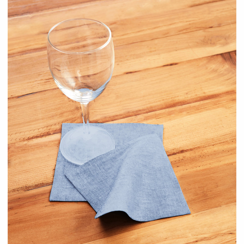 100% Pure Linen Cocktail Napkins - Athena, Chambray Blue