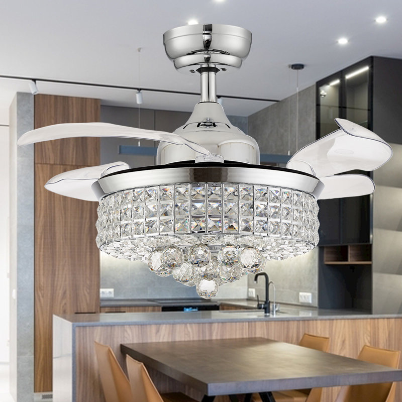 36" Chrome Crystal Ceiling Fan Chandelier with Remote Control